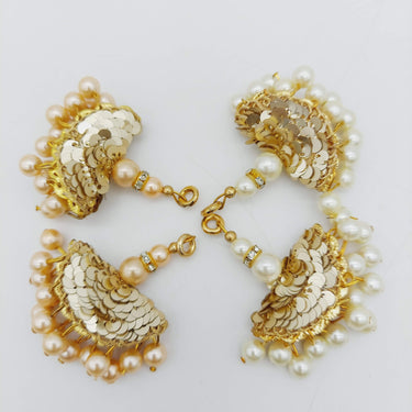 Off White Pearl Beads and Gold Sequins Tassels Latkan, Indian Latkans, Blouse Latkan